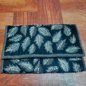 Anthropologie Green Velvet Beaded Clutch